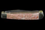 Pocketknife With Fossil Dinosaur Bone (Gembone) Inlays #115044-2